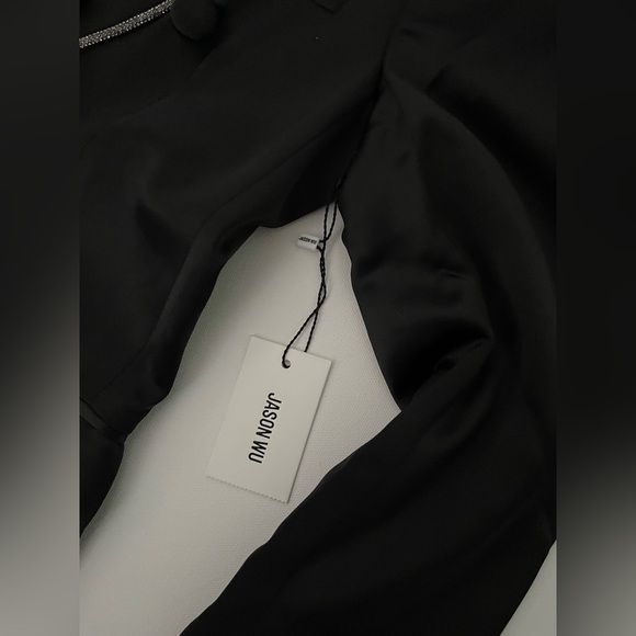 Jason Wu Rhinestone Embellished Trim Black Satin Tuxedo Blazer Jacket Holiday XS - Picture 4 of 13